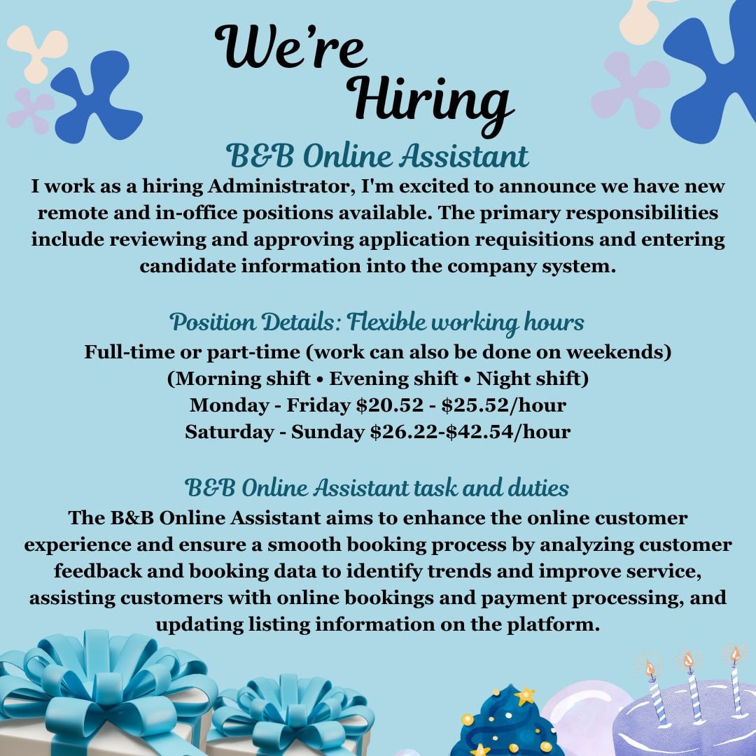 B&B Online Assistant - 月嫂保姆- 丽人亲子- 多伦多华人社区- 约克论坛